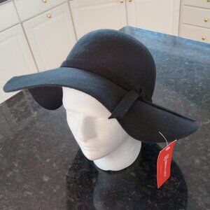 NWT: Black Wool Floppy Hat Fedora with self band